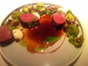 Fünfter Gang (Hauptgang): Hirschbraten, Rosenkohl, Pilze